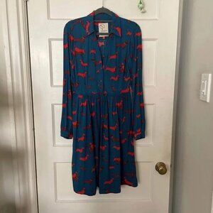 Anthropologie Dress Dachshund A-Line Dress V-Neck size 2